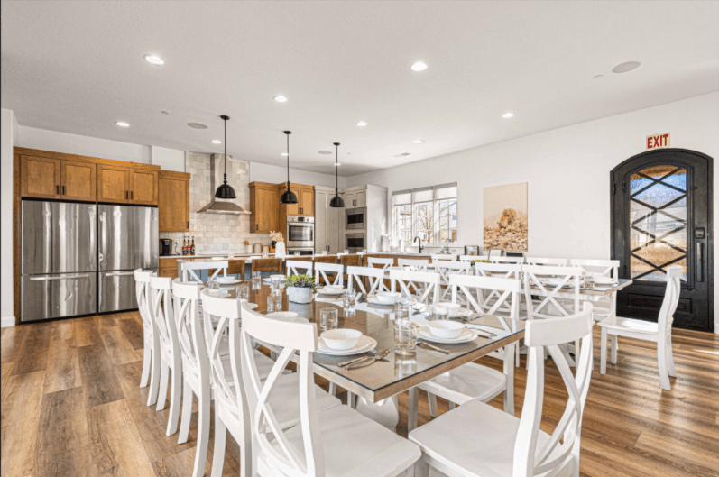 Elegant dining area set for a private chef dinner